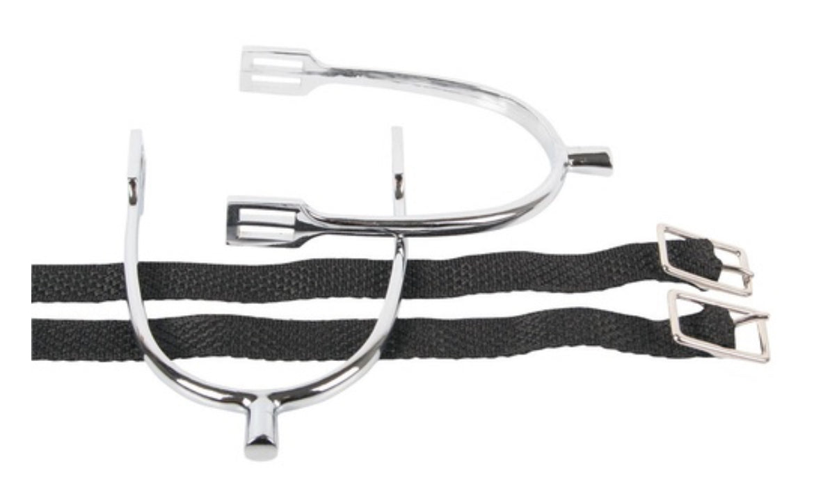 Harrys Horse Chrome Plated Prince of Wales Spurs with straps. Ladies 30mm shank