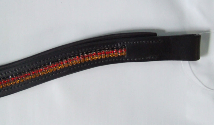 Ecotak black leather U Browband with black, red & gold crystals