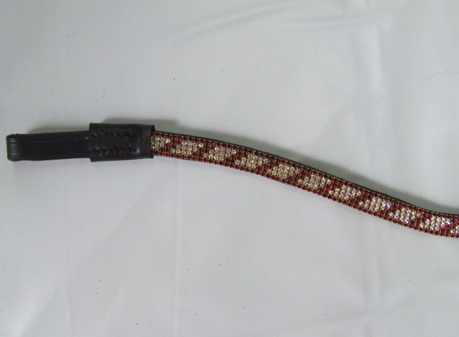 Ecotak black leather U browband with red & white crystals