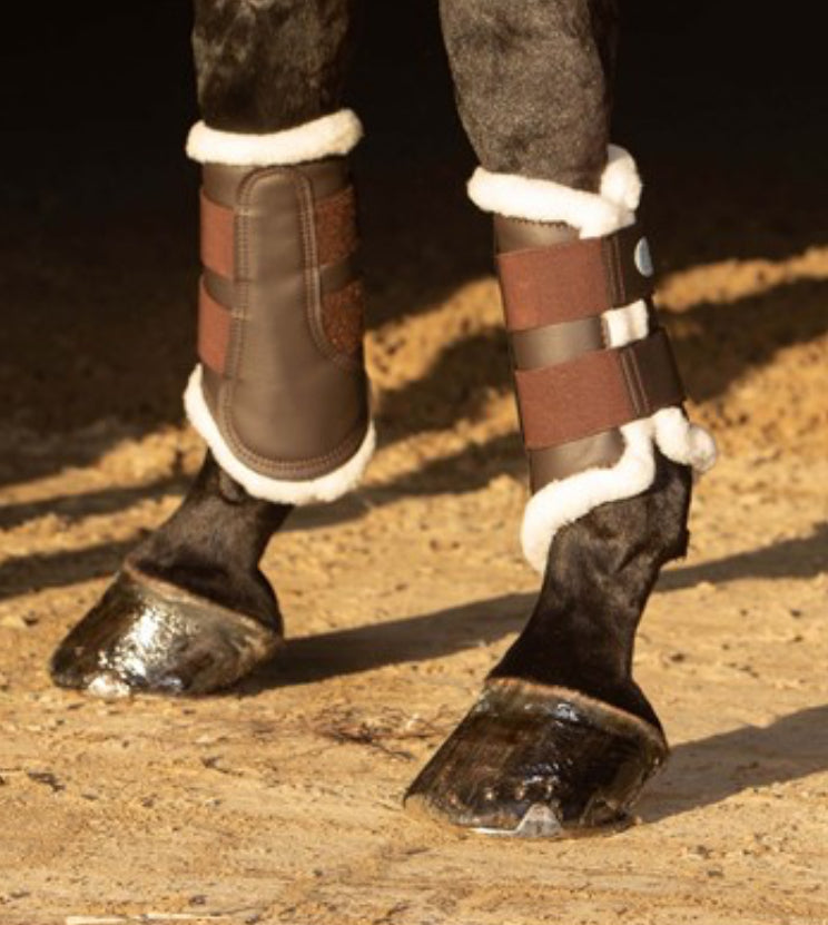 Flextrainer Horse Protection Boots with Fleece Lining. Brown