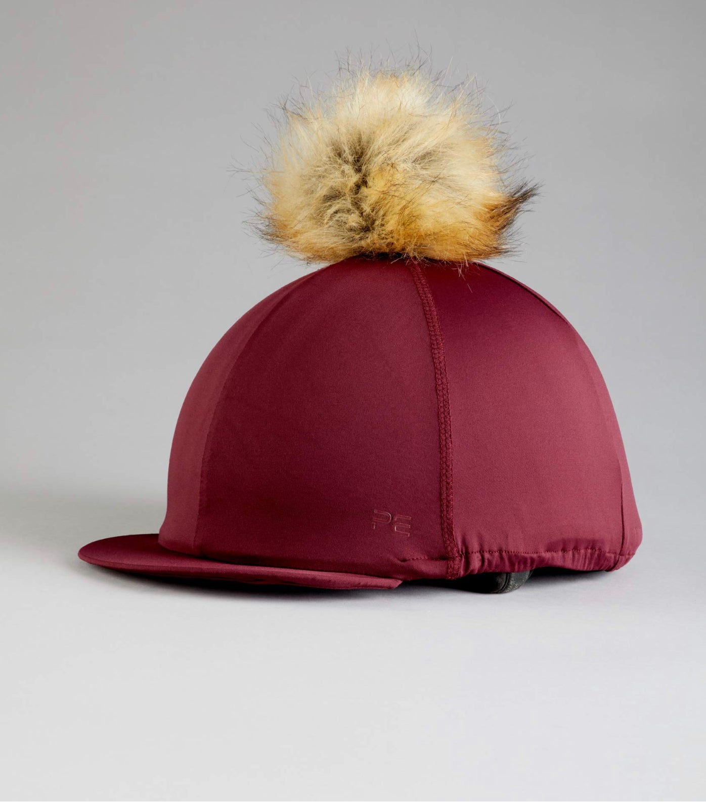 Premier Equine PEI Jersey Hat Silk/helmet cover with faux fur pom pom wine